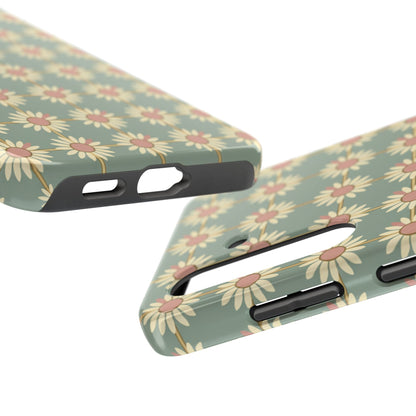 Daisy Pattern Tough Phone Case — Retro Floral Protective Cover