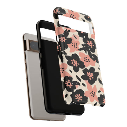 Floral Phone Case — Pink & Black Retro Blossom Protective Cover