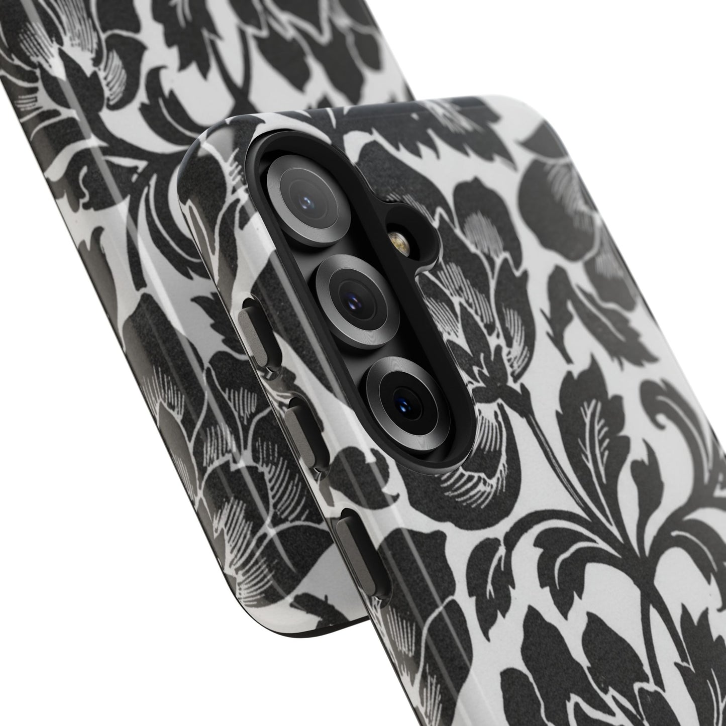 Tough Phone Case — Black & White Vintage Floral Protective Cover