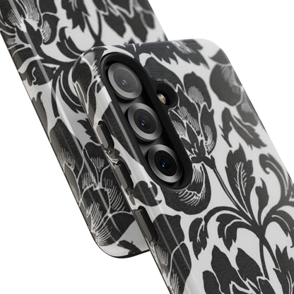 Tough Phone Case — Black & White Vintage Floral Protective Cover