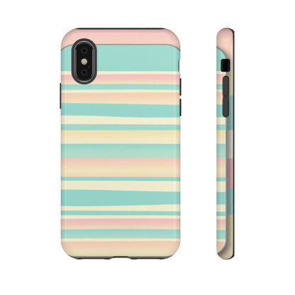 Pastel Striped Tough Phone Case — Mint, Peach & Cream Protective Cover
