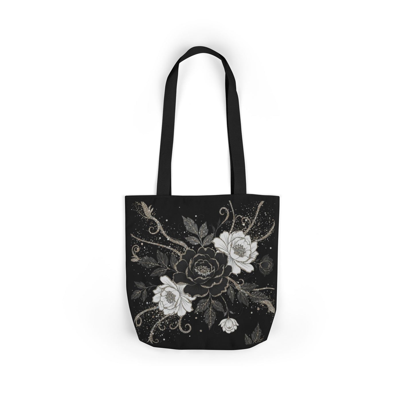 Floral Noir Canvas Tote — Black & White Rose Print