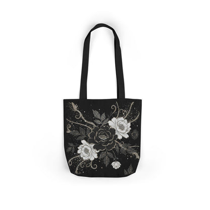 Floral Noir Canvas Tote — Black & White Rose Print