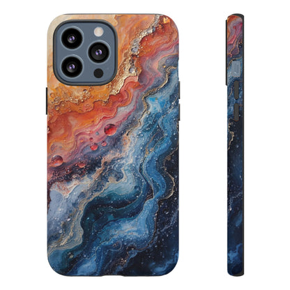 Marbled Galaxy Tough Phone Case — Abstract Blue & Coral Protective Cover