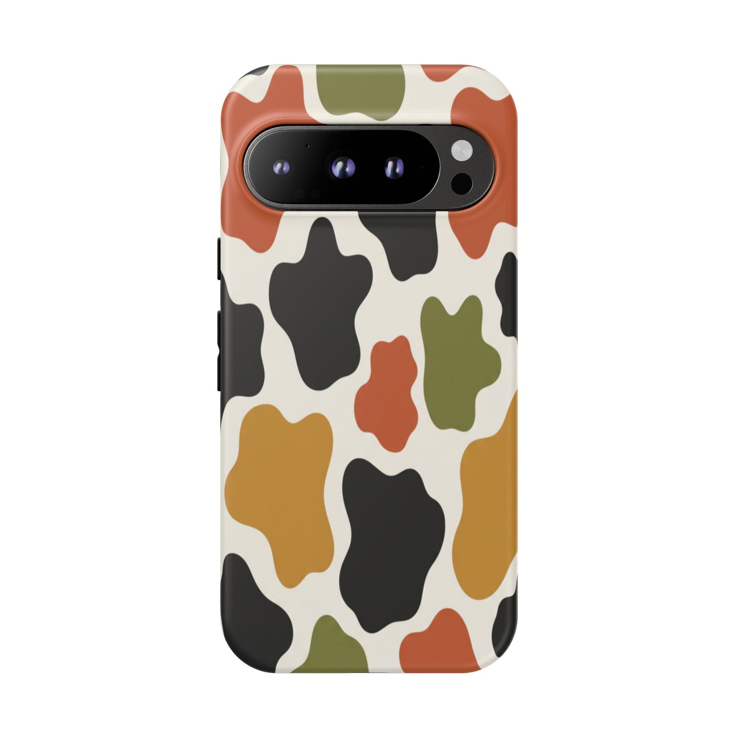 Camouflage Pattern Tough Phone Case – Retro Olive, Rust & Mustard Protective Cover