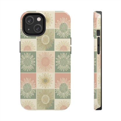 Copy of Copy of Sunflower Check iPhone Tough Phone Case — Retro Pastel Floral Protective Cover