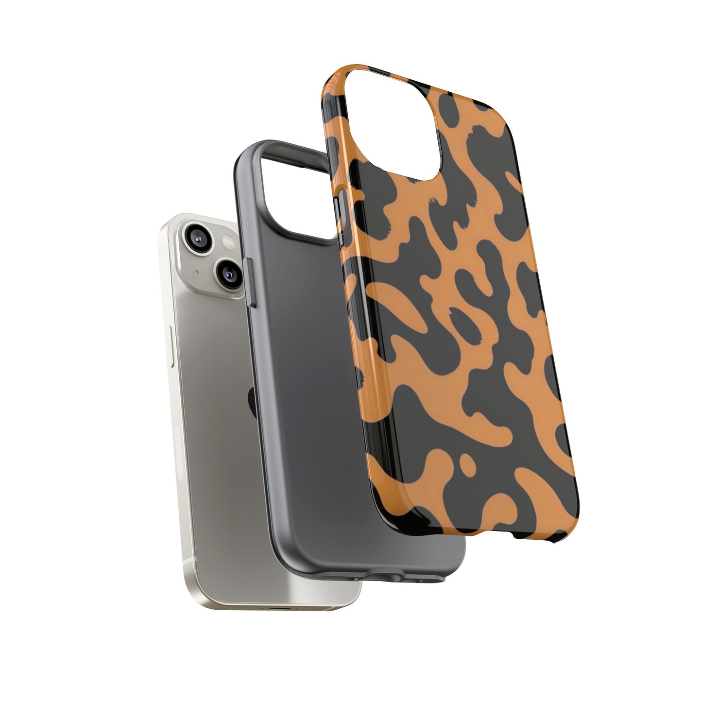 Leopard Print Phone Case — Orange & Black Tough Pattern Protective Cover