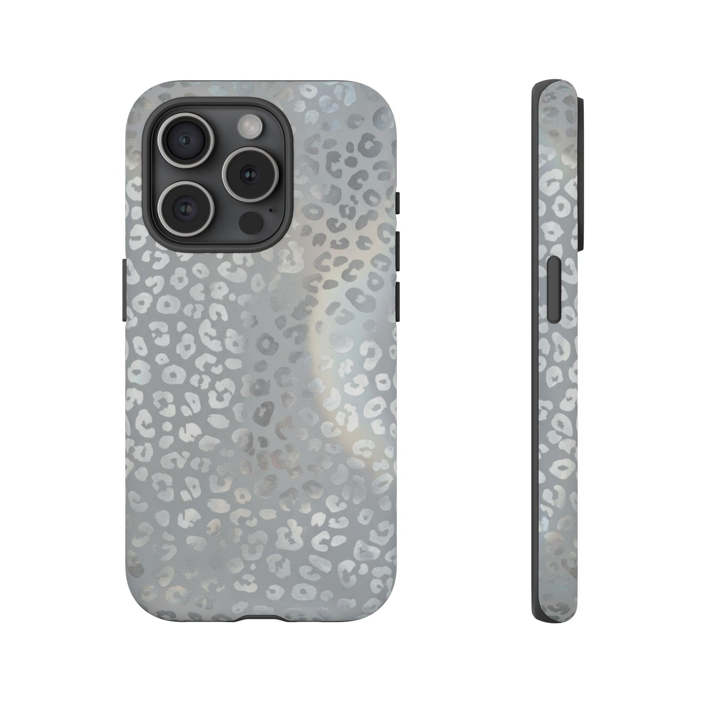 Grey Leopard Print Tough Phone Case — Durable Protective iPhone Cover