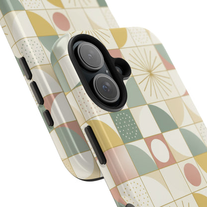 Retro Geometric Tough Phone Case — Pastel Midcentury Pattern