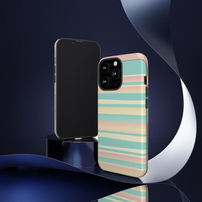 Pastel Striped Tough Phone Case — Mint, Peach & Cream Protective Cover
