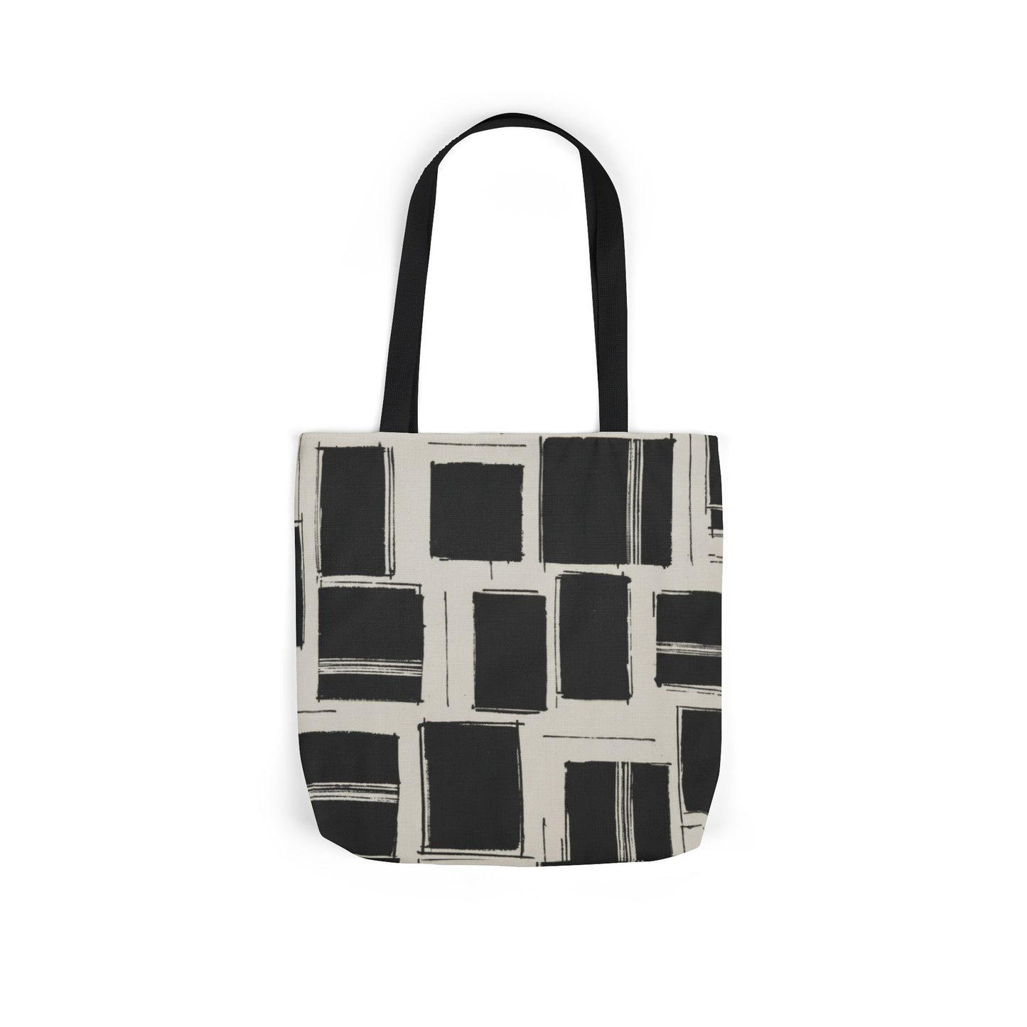 Black Brushstroke Squares Canvas Tote Bag — Modern Geometric Market Tote
