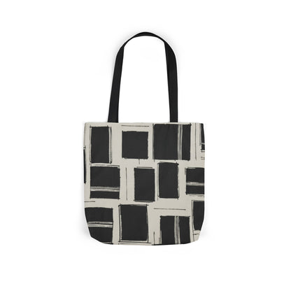 Black Brushstroke Squares Canvas Tote Bag — Modern Geometric Market Tote