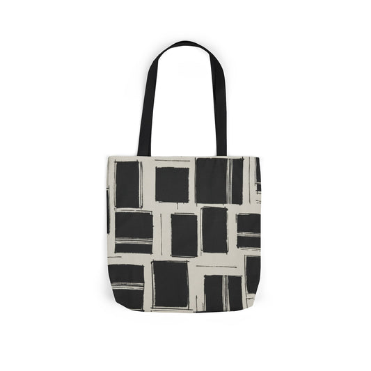 Black Brushstroke Squares Canvas Tote Bag — Modern Geometric Market Tote