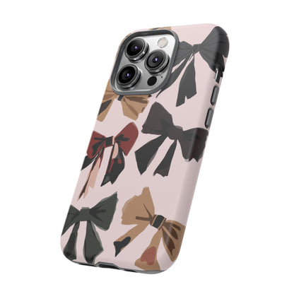 Bow Pattern Phone Case - Pink, Brown & Black Bows Protective Cover