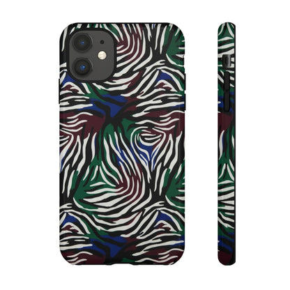 Zebra Camo Tough Phone Case – Green & Blue Animal Print Protective Cover
