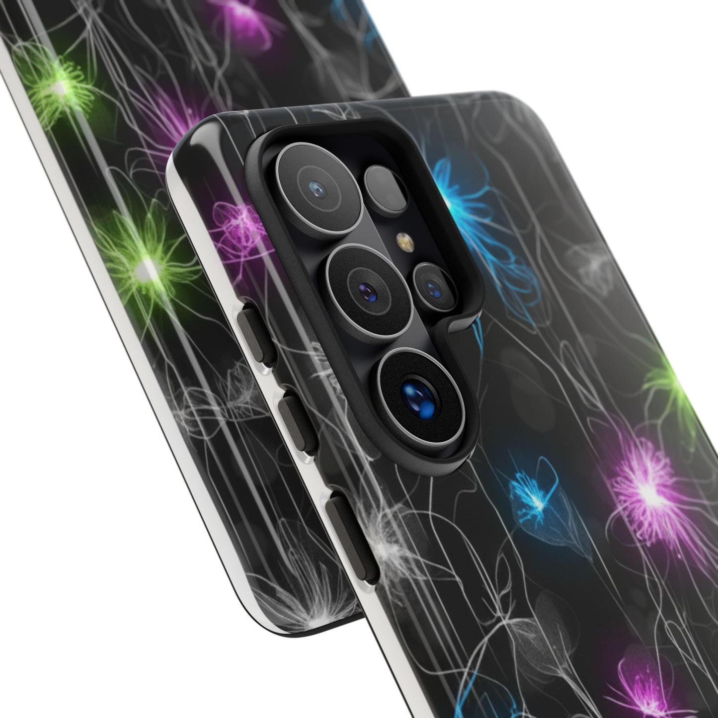 Neon Floral Tough Phone Case — Glow Flower Protective iPhone Cover