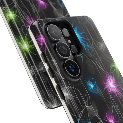 Neon Floral Tough Phone Case — Glow Flower Protective iPhone Cover