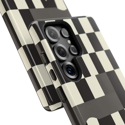 Checkerboard Wave Phone Case — Black & Cream Graphic Tough Case