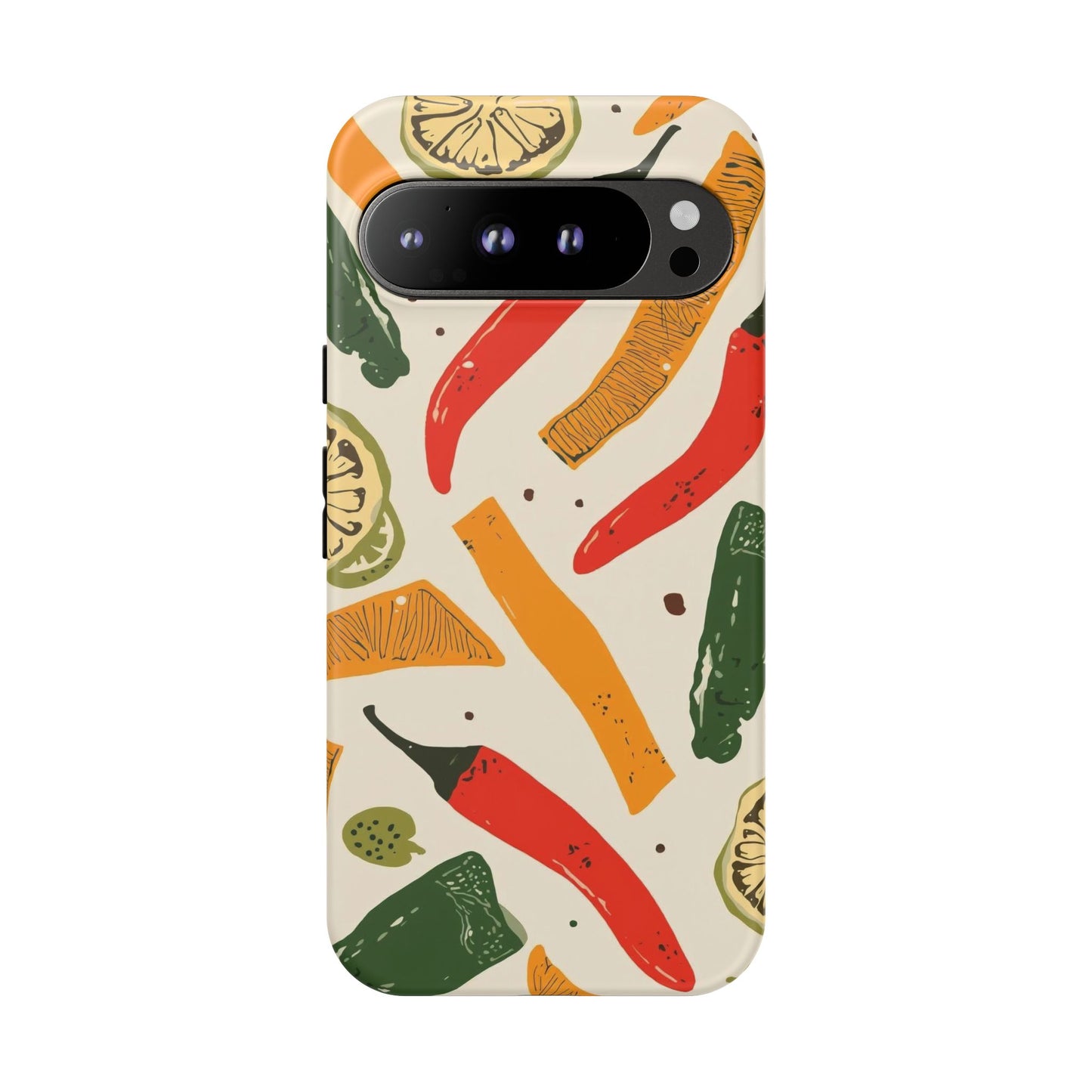 Spicy Peppers Phone Case – Colorful Chili, Lime & Citrus Pattern