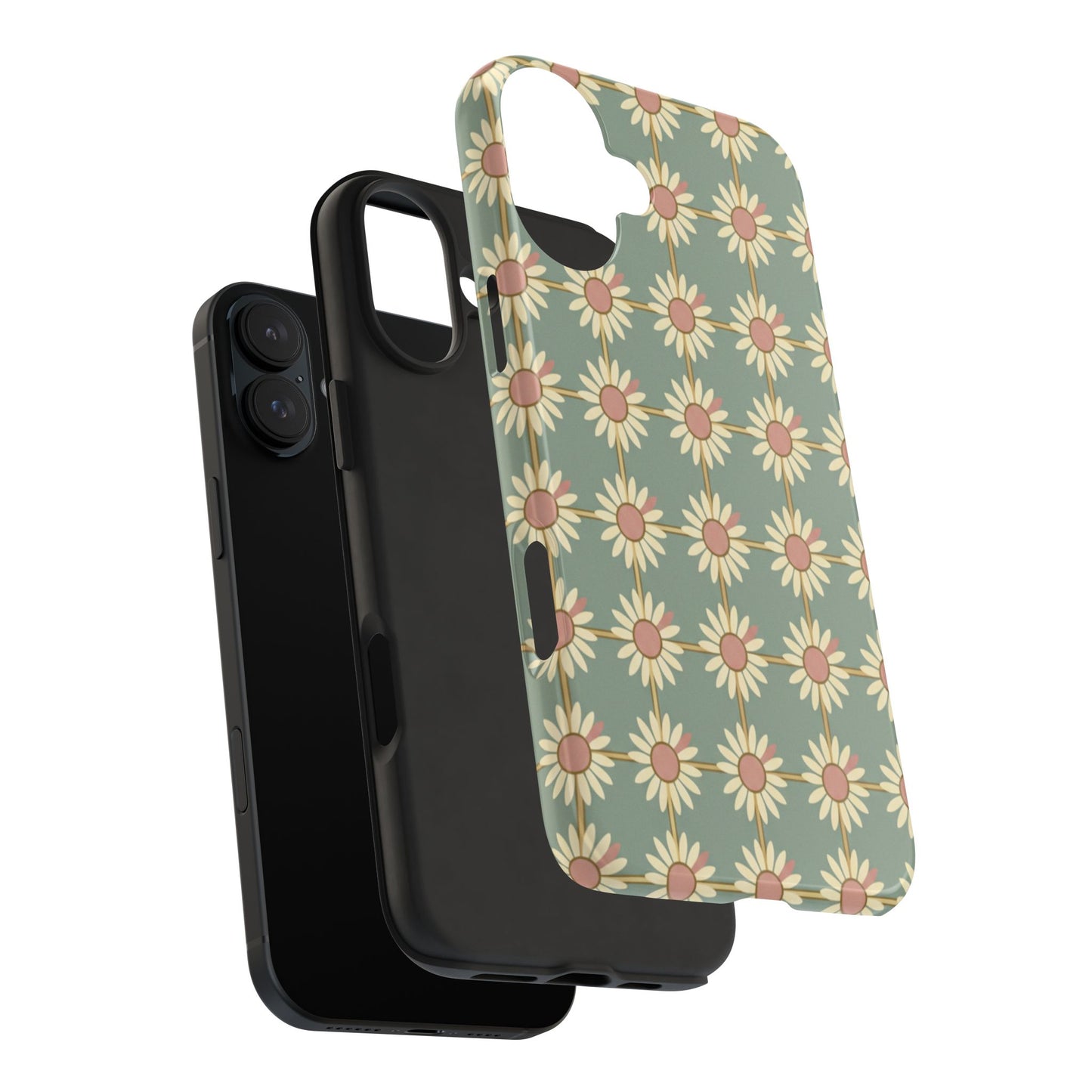 Daisy Pattern Tough Phone Case — Retro Floral Protective Cover