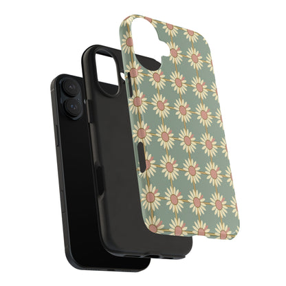 Daisy Pattern Tough Phone Case — Retro Floral Protective Cover
