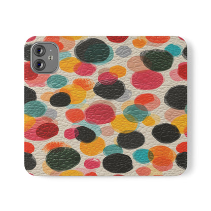 Colorful Confetti Dot Flip Phone Case — Retro Polka Wallet Cover