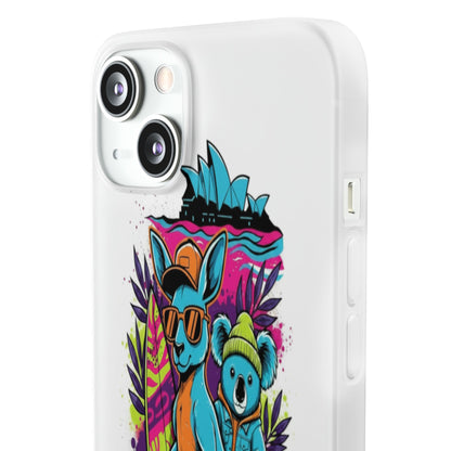 Kangaroo & Koala Surf Phone Case — Neon Aussie Beach Vibes Flexible Case