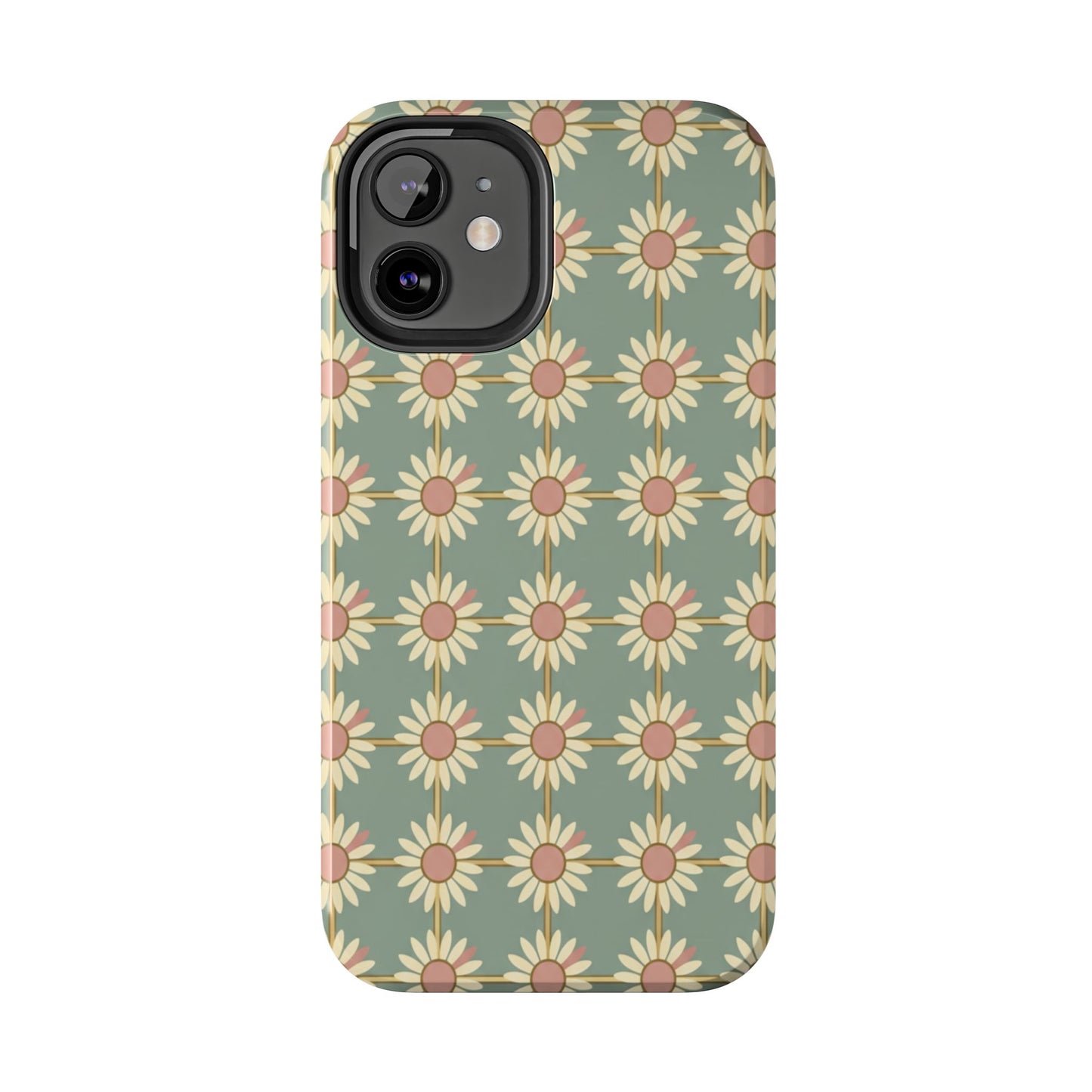 Daisy Pattern Tough Phone Case — Retro Floral Protective Cover