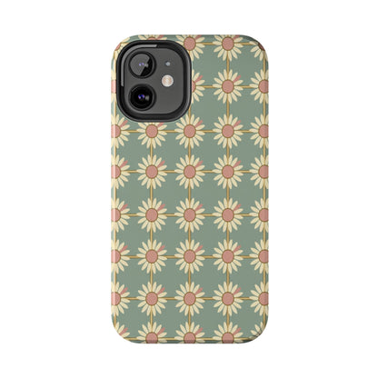 Daisy Pattern Tough Phone Case — Retro Floral Protective Cover