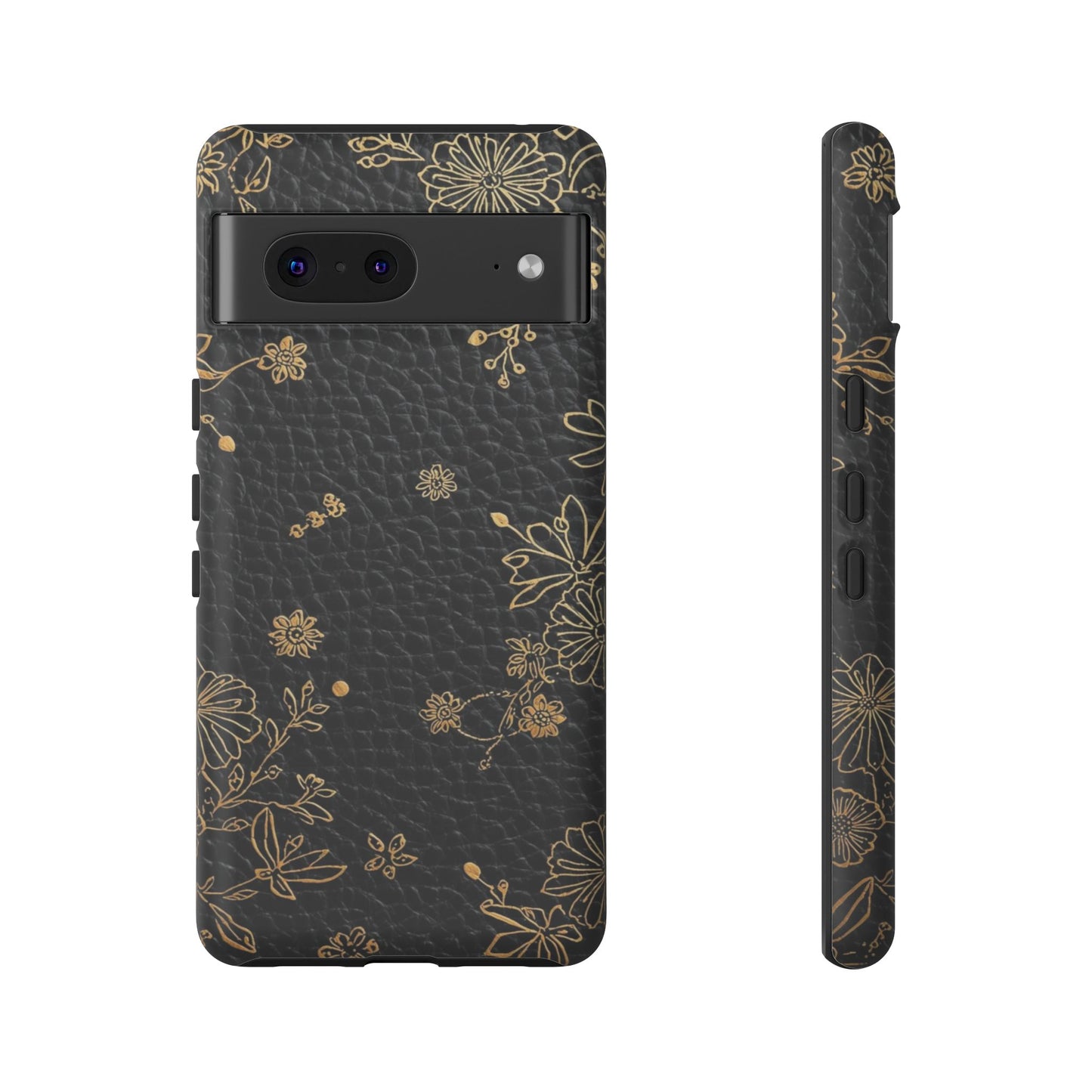 Floral Gold Foil Leather Texture Tough Phone Case