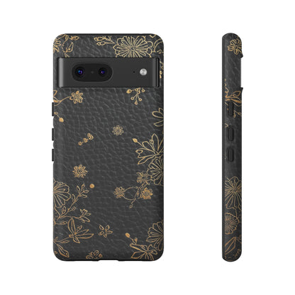 Floral Gold Foil Leather Texture Tough Phone Case