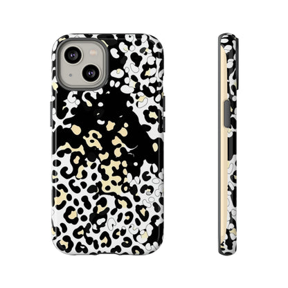Leopard Splash Tough Phone Case — Black & Cream Animal Print Protective Cover