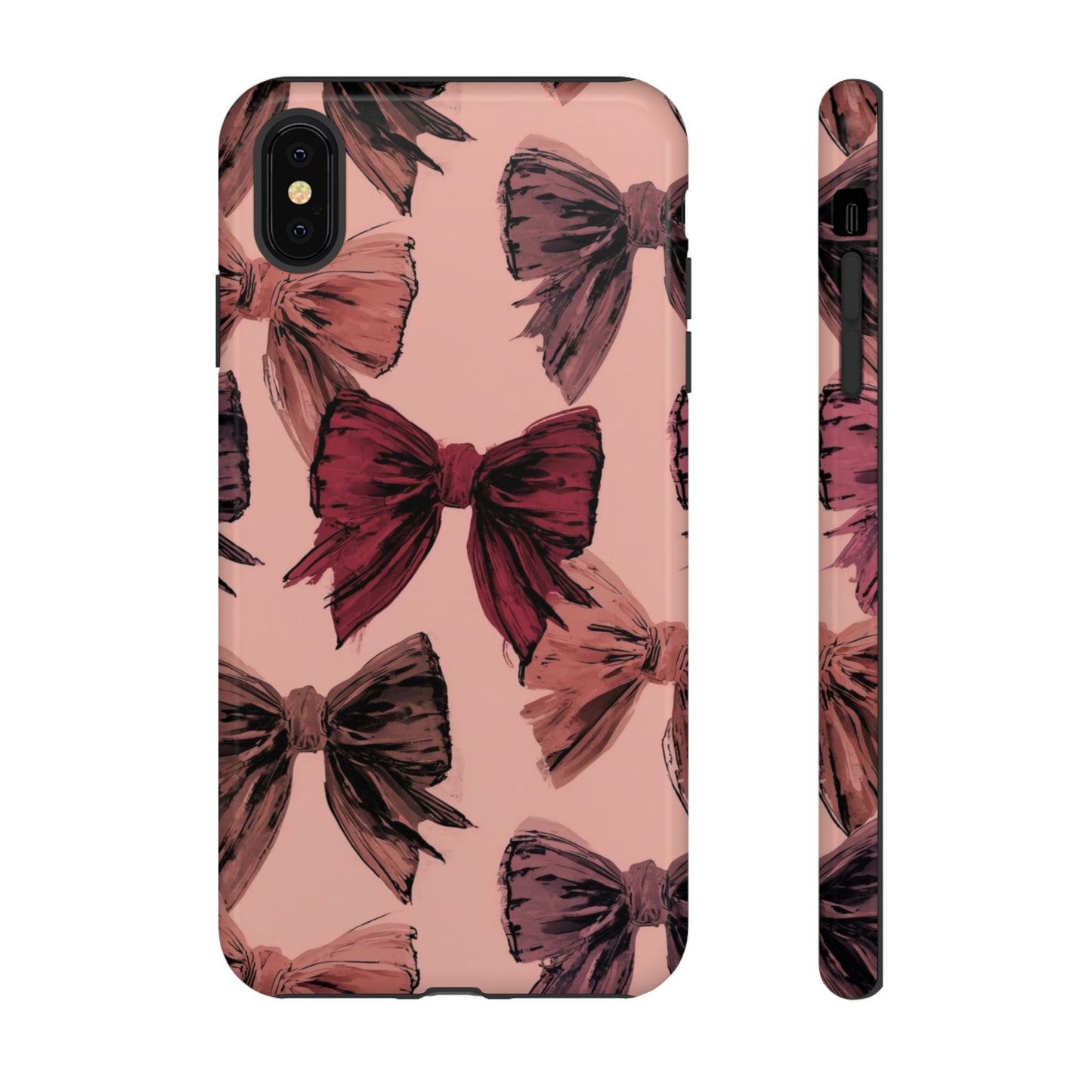 Bow Pattern Tough Phone Case — Pink Watercolor Bows Protective iPhone Cover