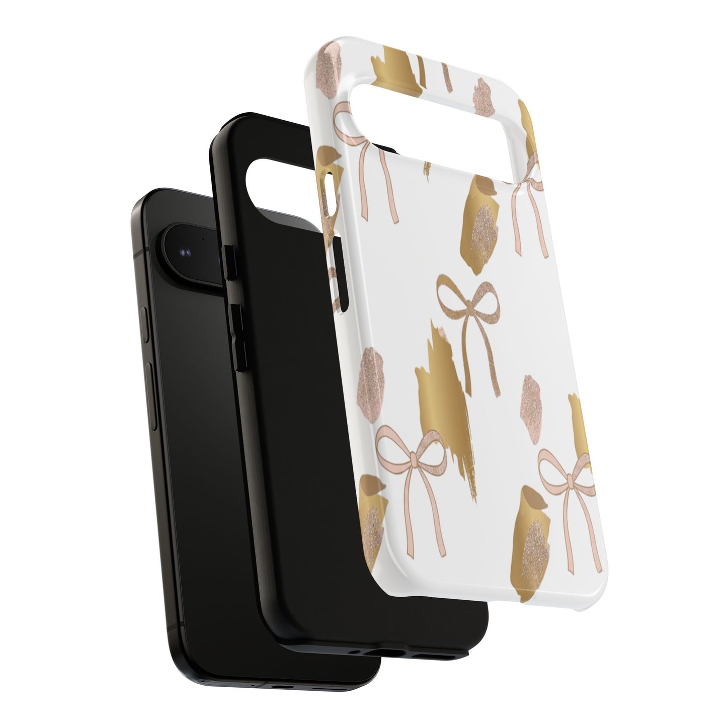 Phone Case — Gold Brushstroke & Blush Bow Pattern
