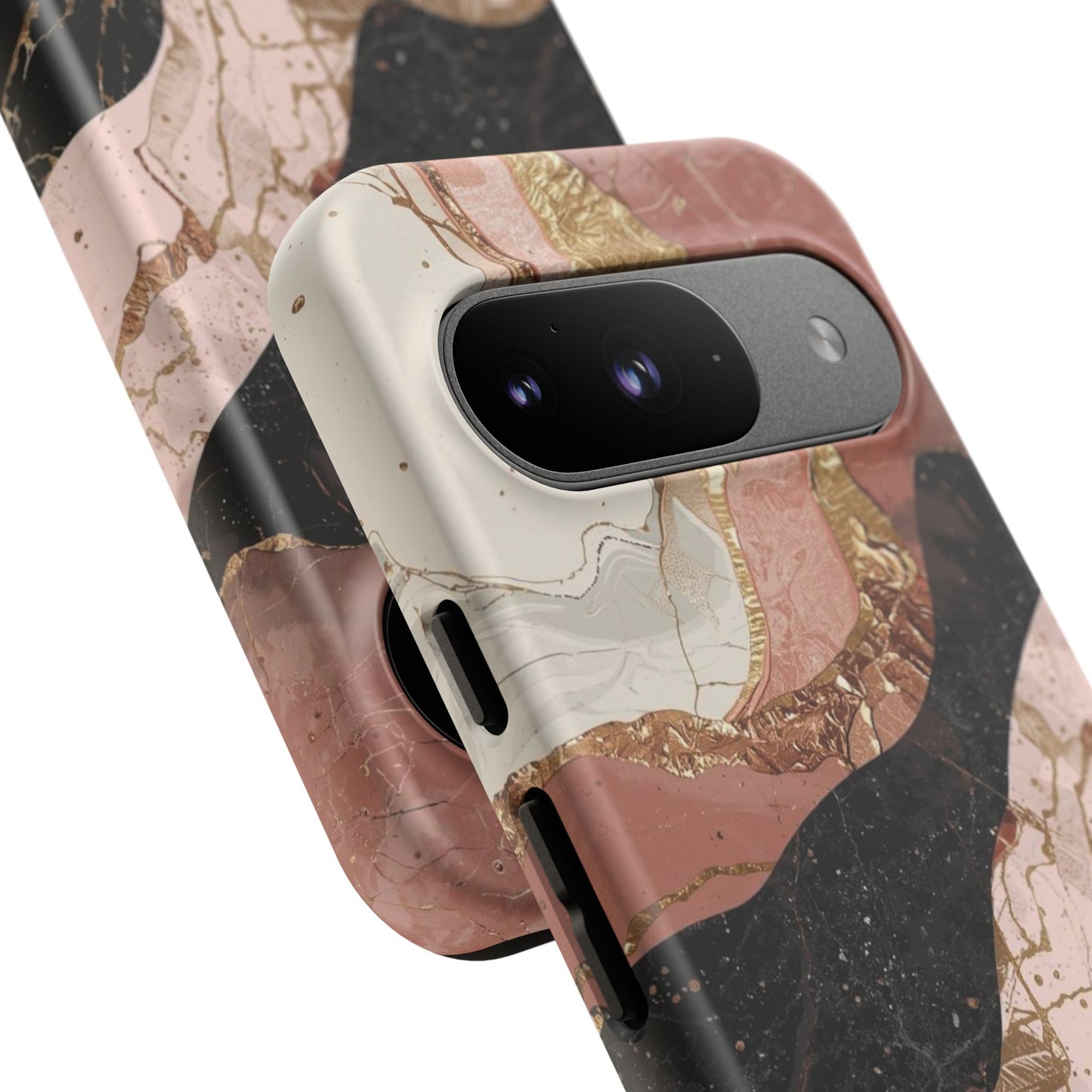 Marbled Rose Gold Phone Case — Abstract Pink & Black Protective Tough Case
