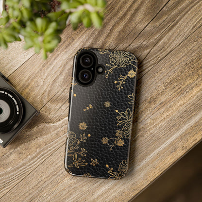 Floral Gold Foil Leather Texture Tough Phone Case