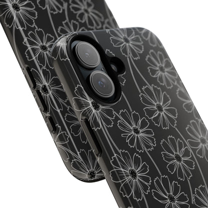 Floral Doodle Tough Phone Case — Black & Gray Daisy Pattern