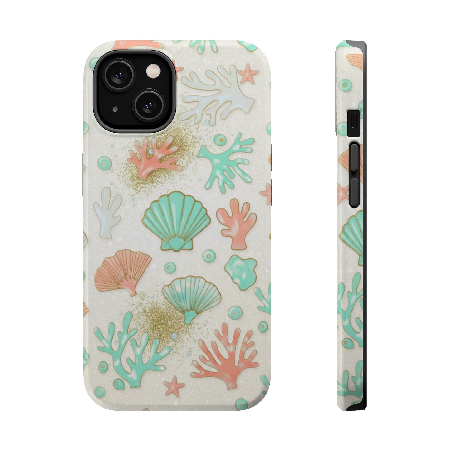 Sea Shells Magnetic Impact Phone Case — Pastel Coral & Teal Beach Design