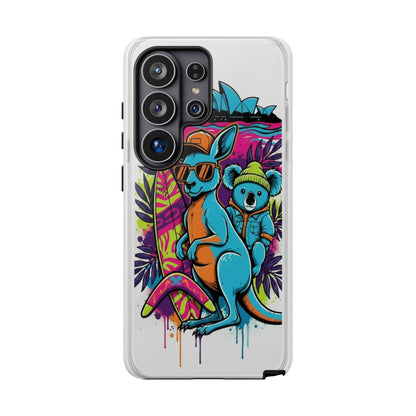 Kangaroo & Koala Surf Phone Case — Retro Neon Beach Art Tough Case