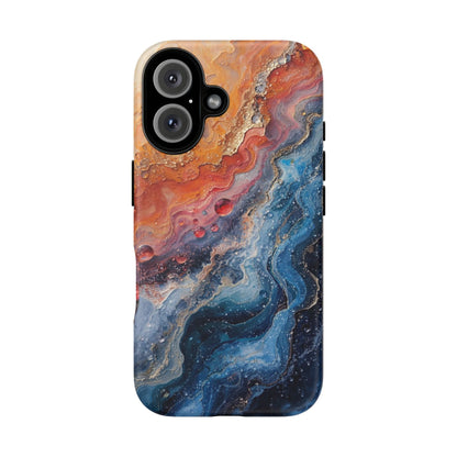 Marbled Galaxy Tough Phone Case — Abstract Blue & Coral Protective Cover