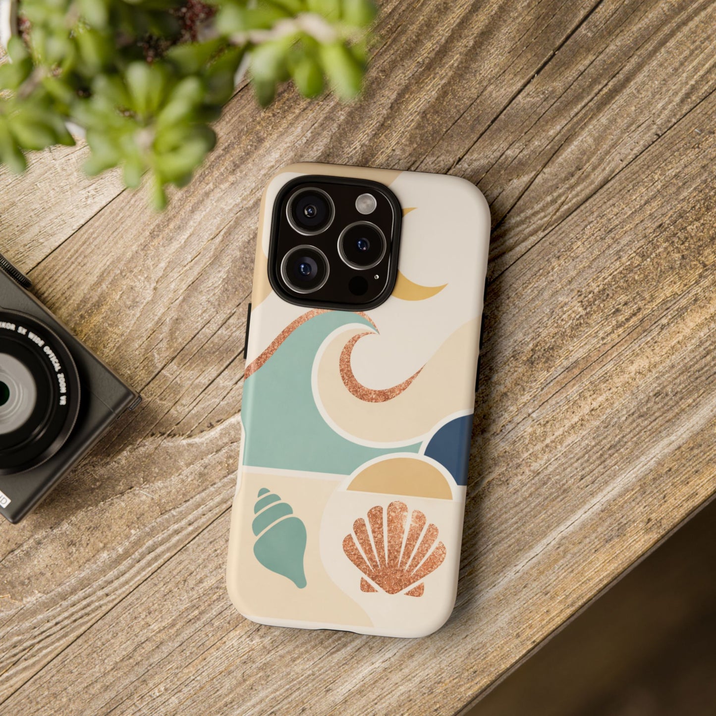 Sea Breeze Tough Phone Case — Retro Waves & Shells Design