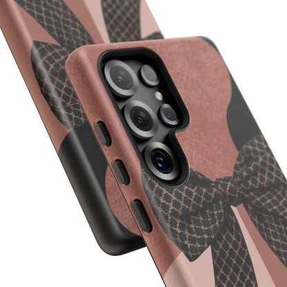 Bow Stripe Tough Phone Case – Pink Mauve Protective Cover