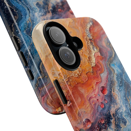 Marbled Galaxy Tough Phone Case — Abstract Blue & Coral Protective Cover