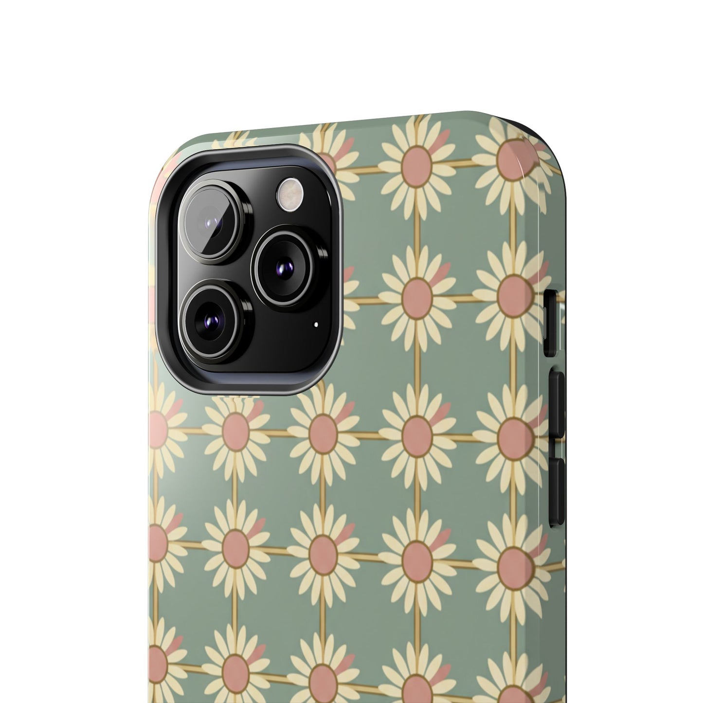 Daisy Pattern Tough Phone Case — Retro Floral Protective Cover