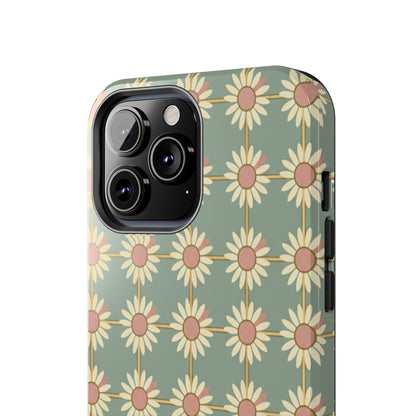 Daisy Pattern Tough Phone Case — Retro Floral Protective Cover
