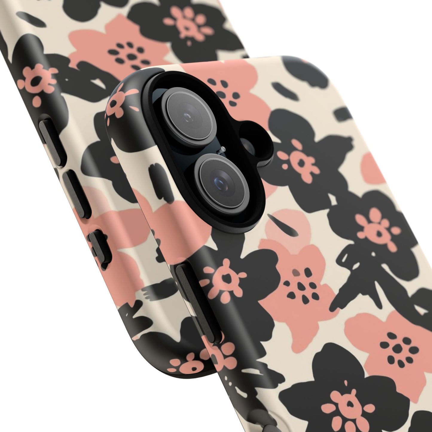 Floral Phone Case — Pink & Black Retro Blossom Protective Cover