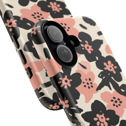 Floral Phone Case — Pink & Black Retro Blossom Protective Cover