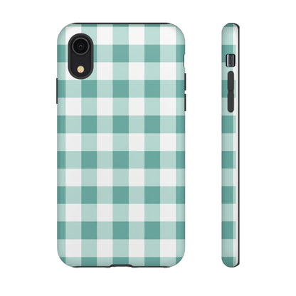 Mint Green Buffalo Check Tough Phone Case — Durable Plaid Protective Cover