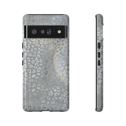 Grey Leopard Print Tough Phone Case — Durable Protective iPhone Cover