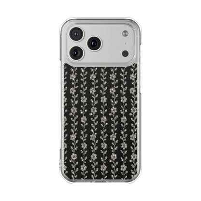 Clear Magnetic Phone Case — Minimal Black Floral Vine Pattern